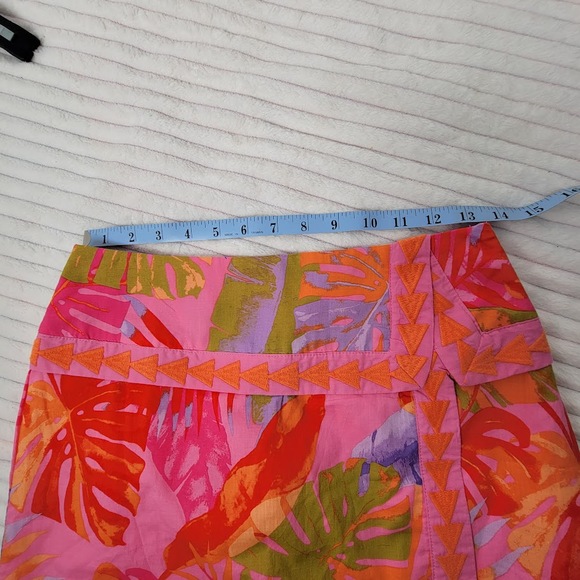 J. Marie XS Tropical Skort Pink Orange Leaf Print | Boho Resort Cotton Wrap Mini - Picture 5 of 6